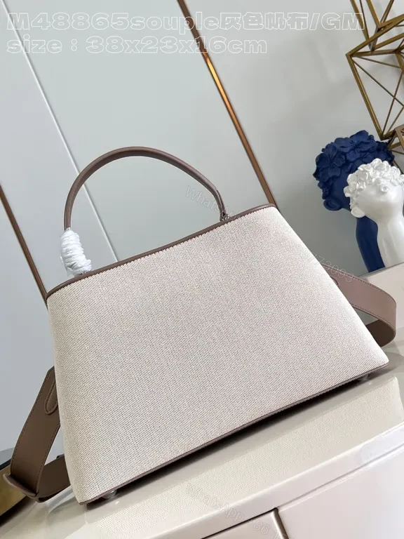 View 5 of Structured Tote: Subtle Luxury Canvas, LV Hardware, Everyday Elegance