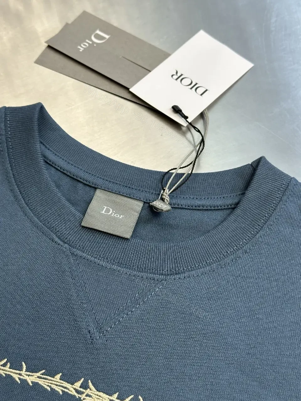 View 8 of Blue Cotton Tee: Framed Script Detail, Oversized Luxury Streetwear