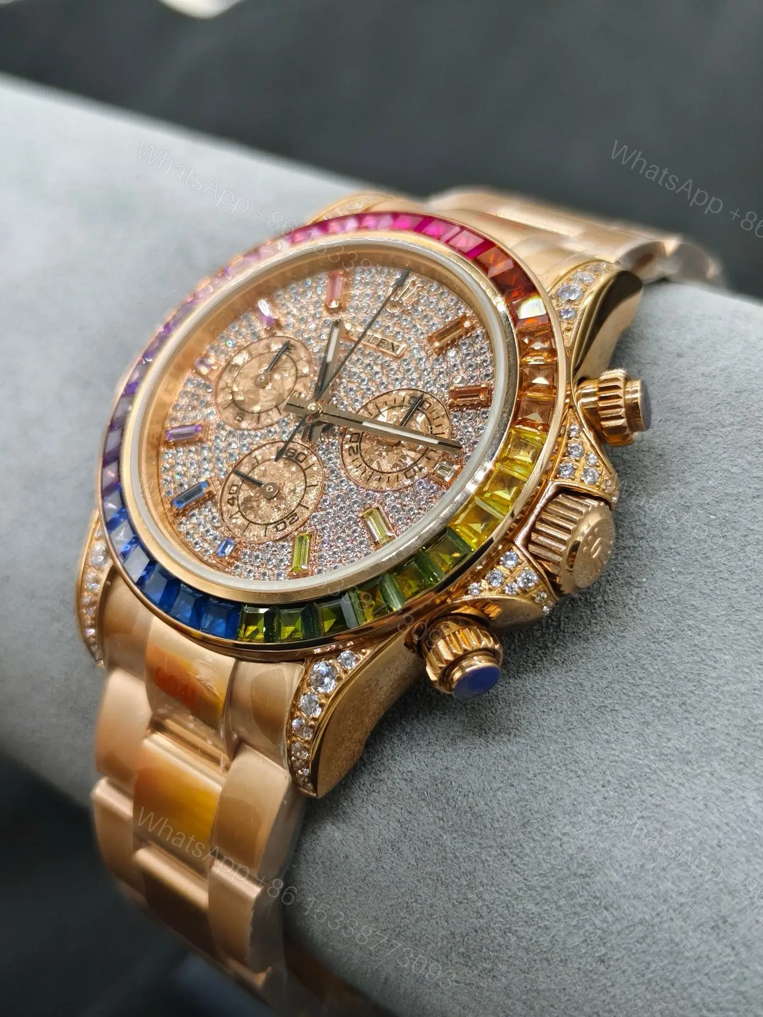 View 4 of Premium Rolex Daytona Rainbow Iced Rose Gold replica 40MM Oyster Bracelet Edition RLX-DAYTONA-RAINBOW-ICED-ROSEGOLD-40MM-OYSTER-BRACELET