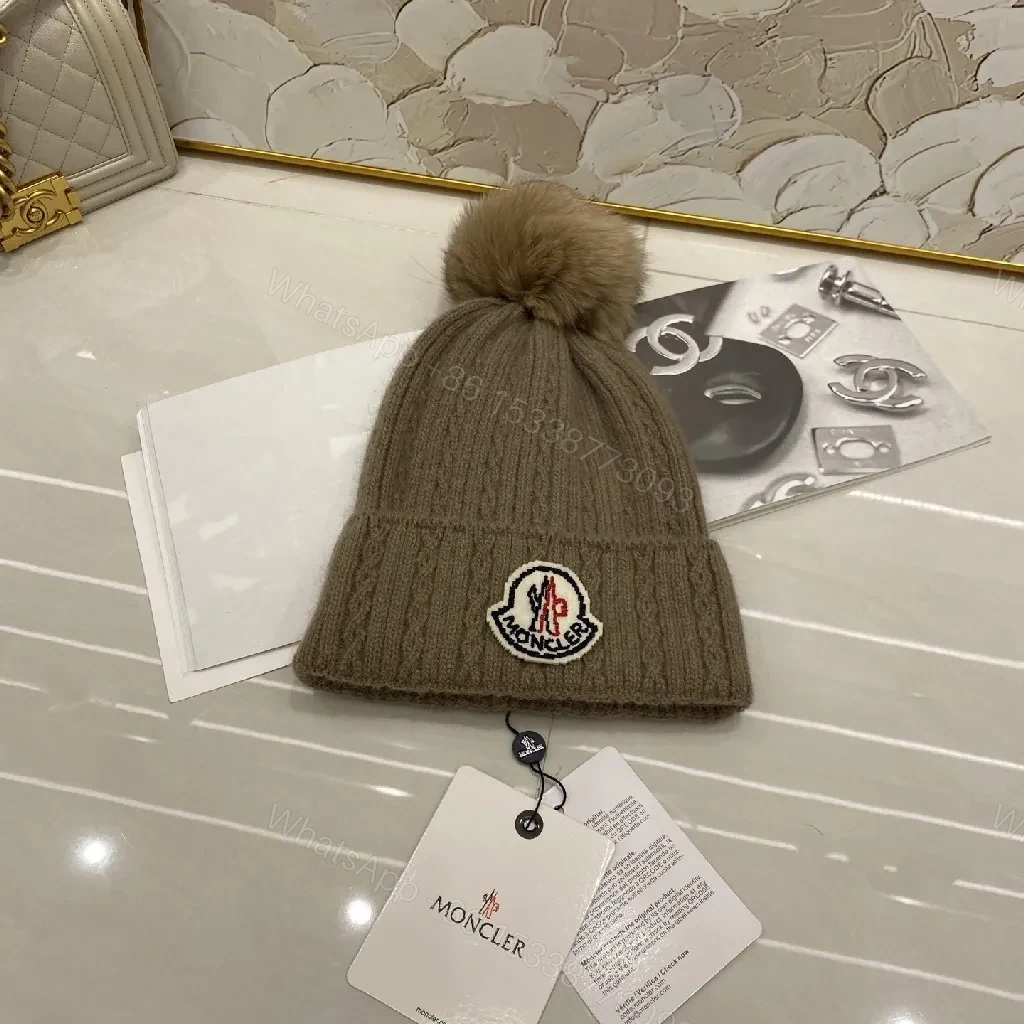 View 4 of Neutral Knit Beanie with Plush Pom and Luxe Patch