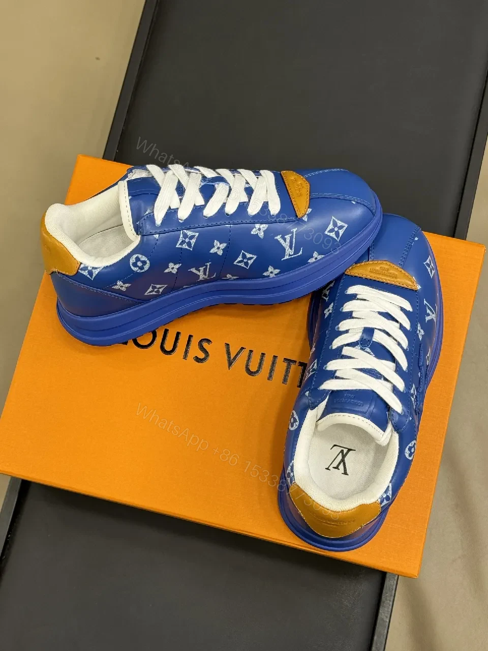 View 6 of Bold Blue Monogram-Texture High-Tops: Luxury-Inspired Sneaker