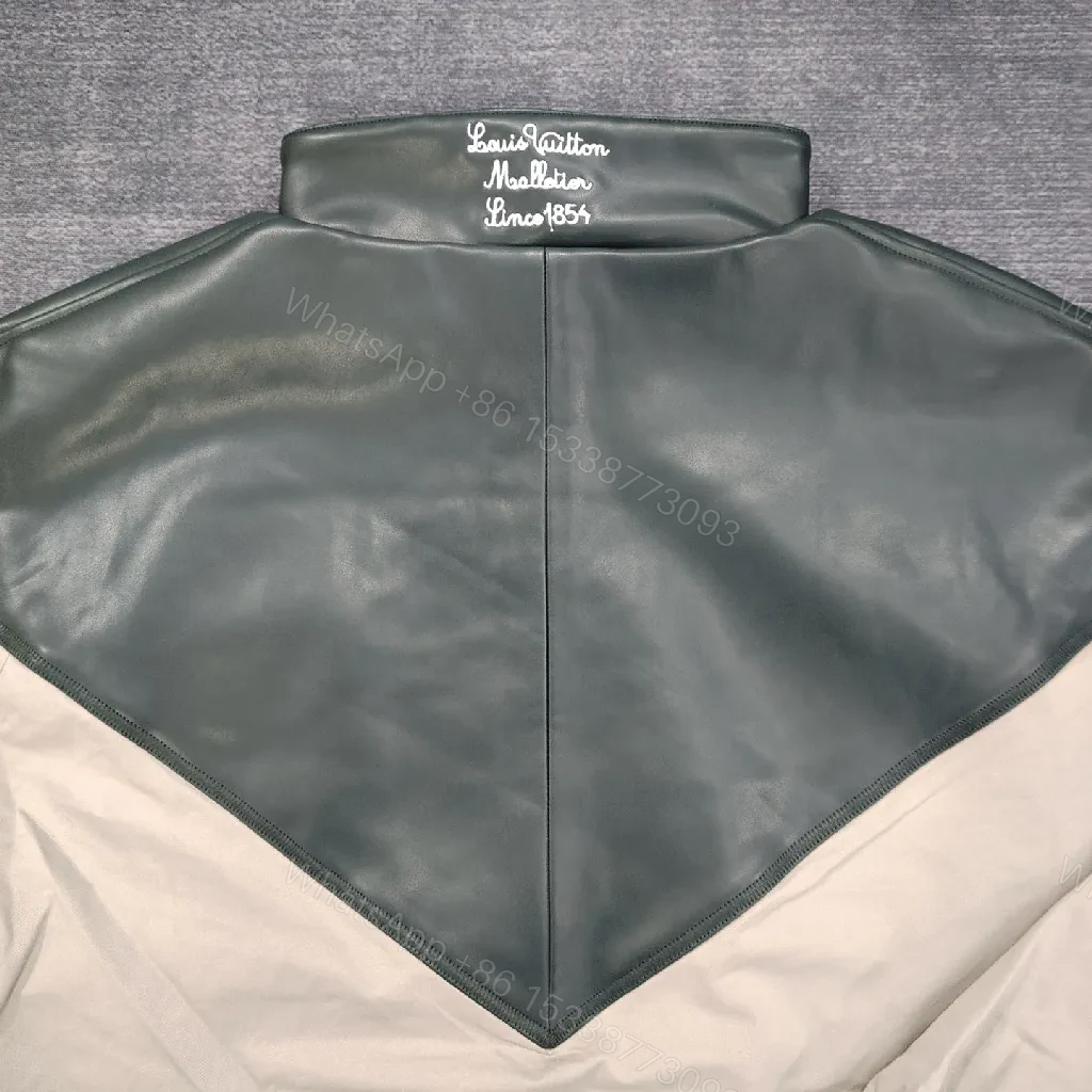View 2 of Color-blocked Leather-Texture Windbreaker with LV-Inspired Accent