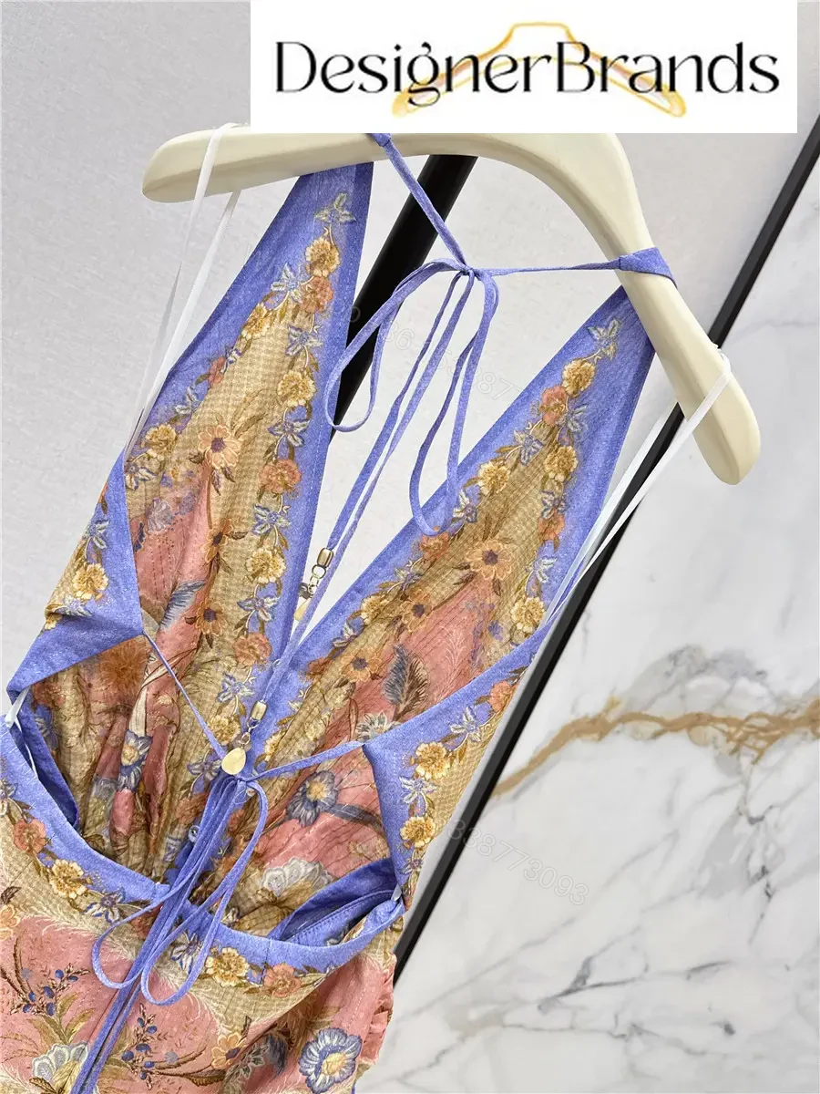 View 9 of Zimmermann Indra Printed Silk-Cotton Blend Halter Maxi Dress