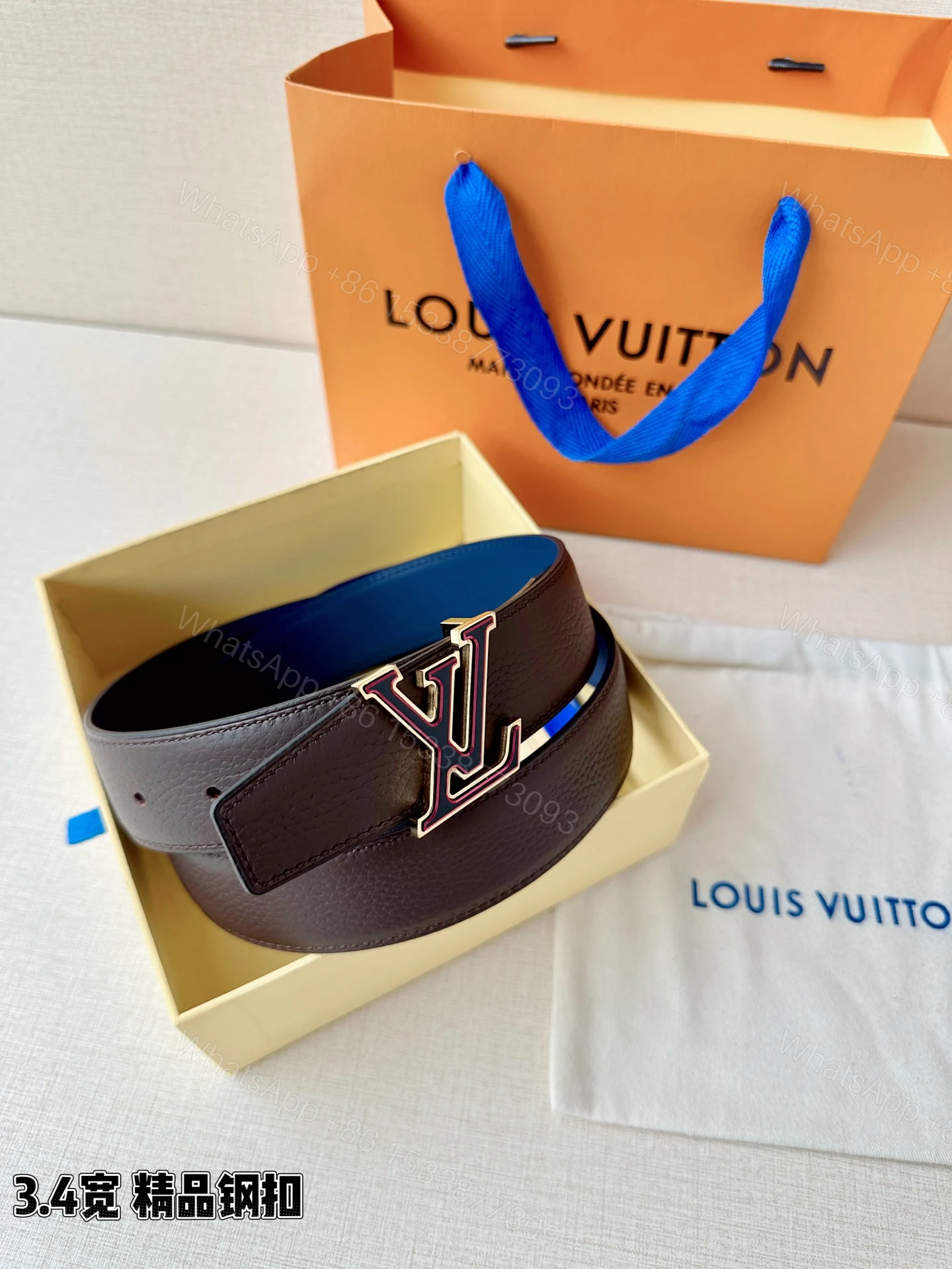 LV 一比一 男款 黑色LV扣皮帶 3.4cm商務經典復刻款 — view 1