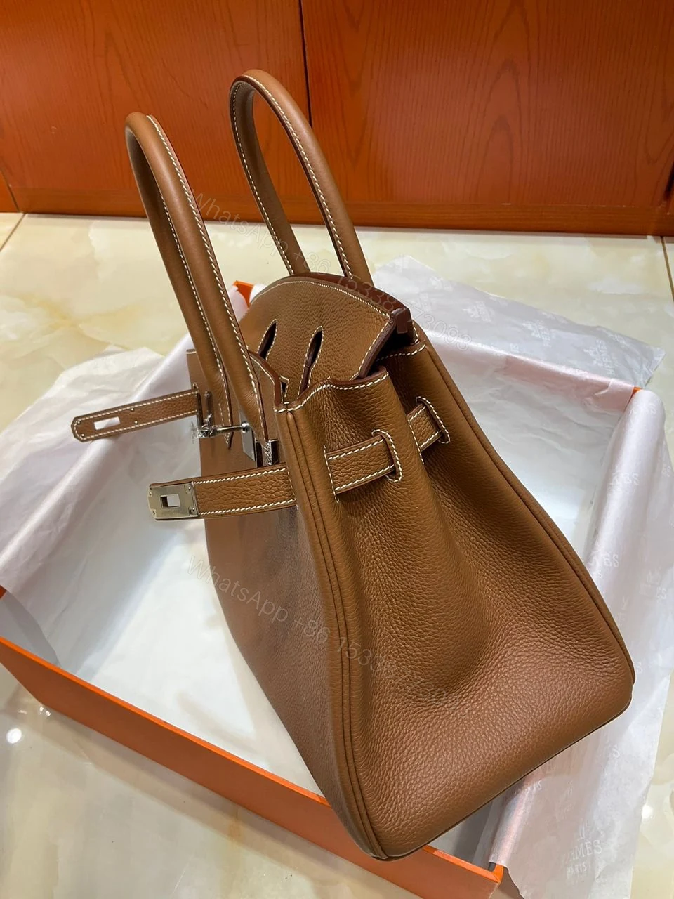 View 6 of Hermes Brikin 30 Gold with Sliver Hardware