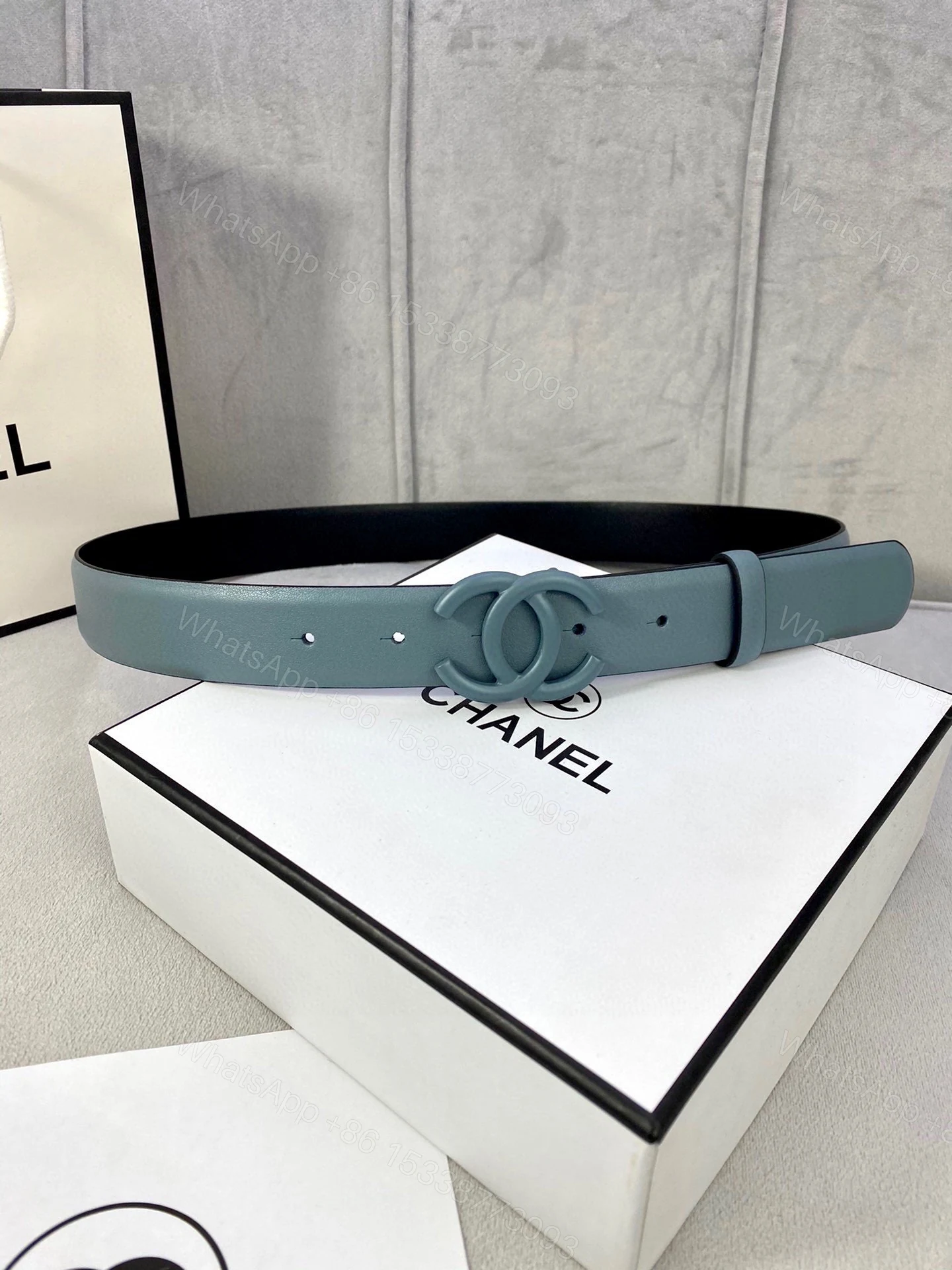 Chanel 高仿 藍灰雙C扣皮帶 女士時尚腰帶 — view 1