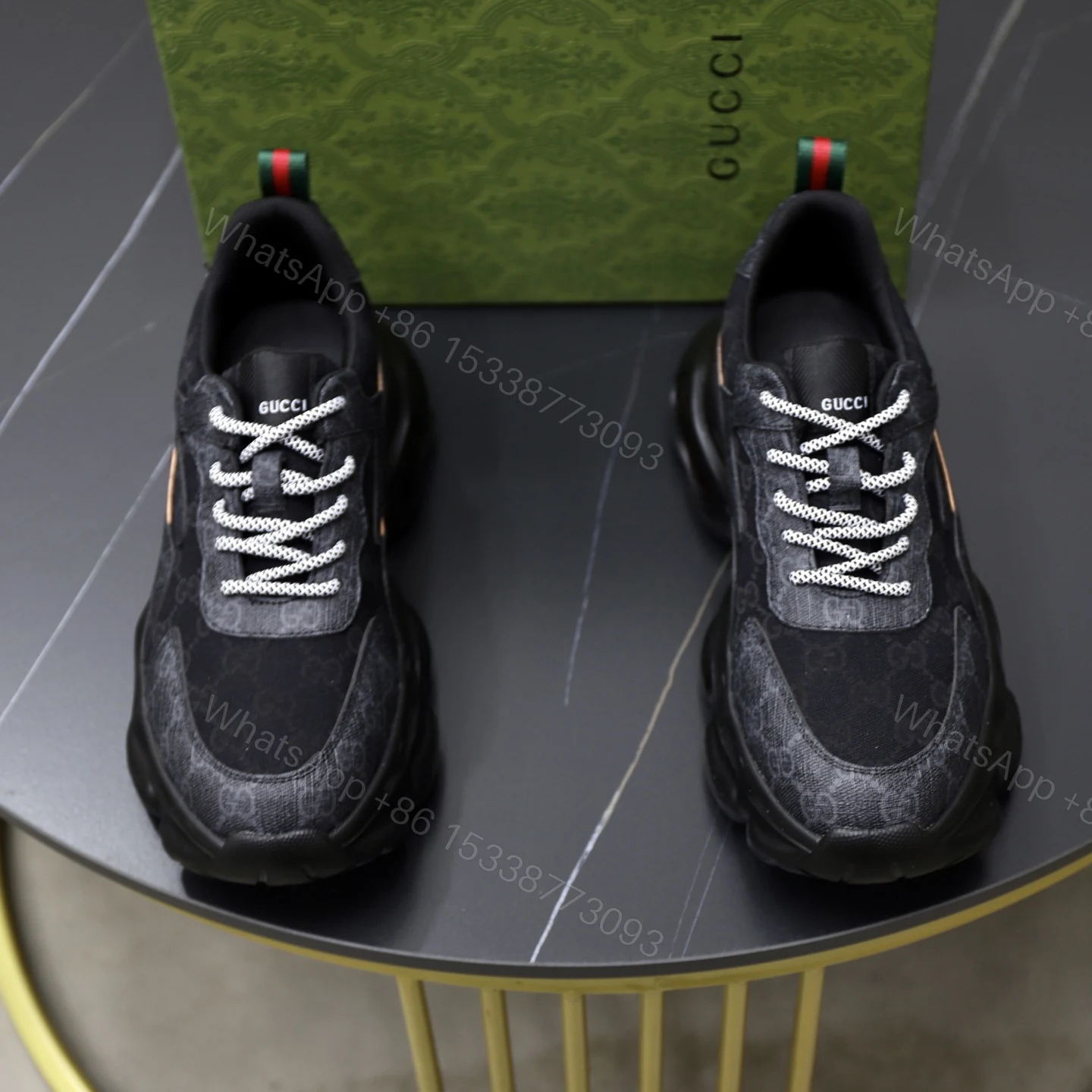 Gucci 高仿黑色老花厚底運動鞋 男款街頭復古必備 — view 1