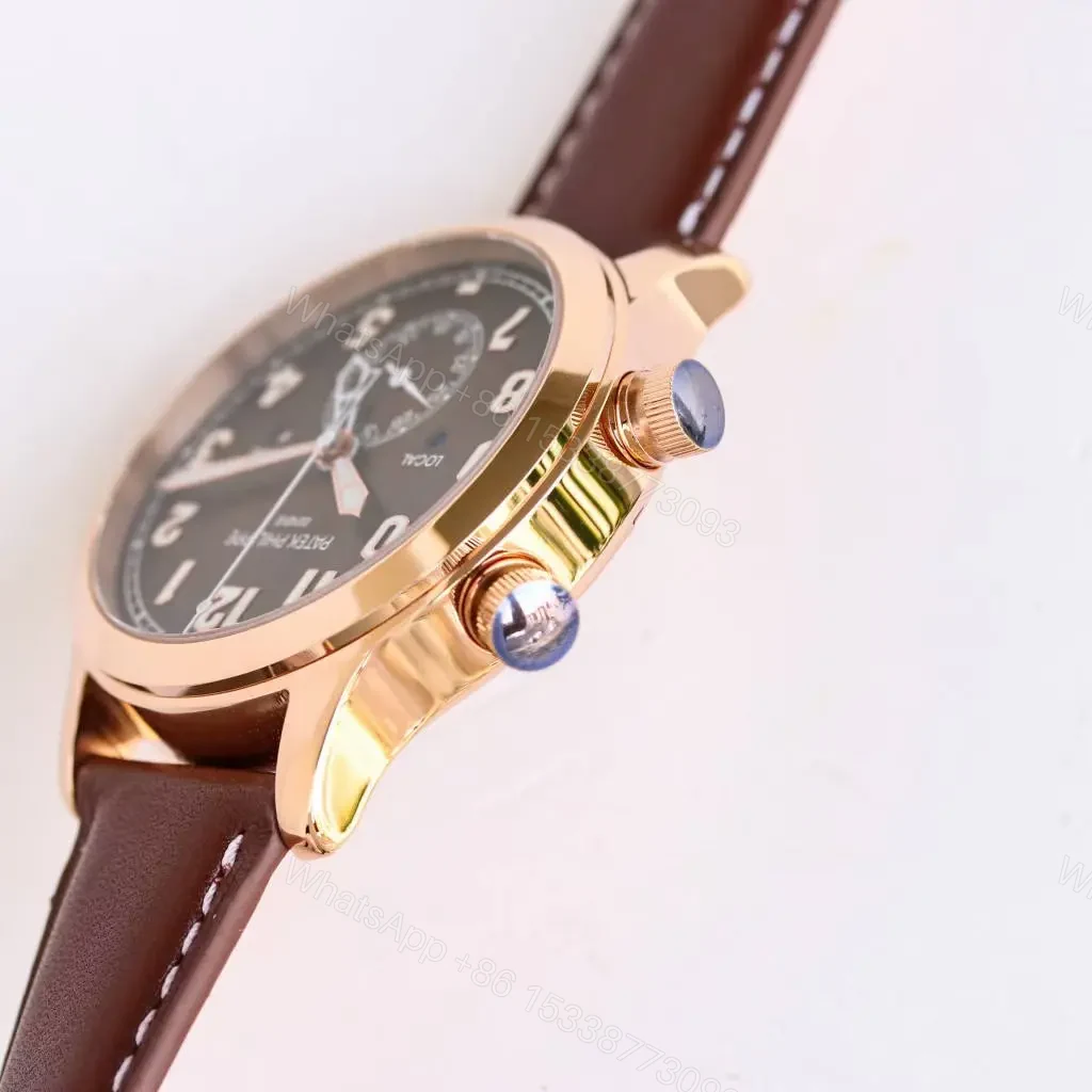 View 6 of Patek Philippe Calatrava Pilot Travel Time Watch Rose Gold with Brown Leather Strap Dual Time Zone Function Ref. 5524