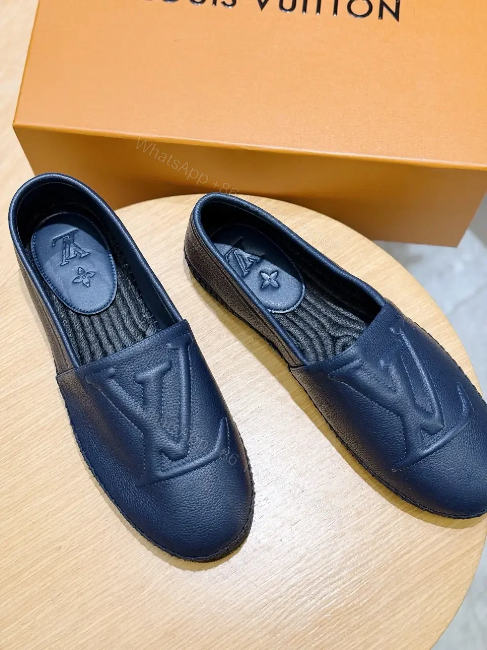 View 3 of Navy Leather Loafers: Monogram Detail, All-Day Comfort
