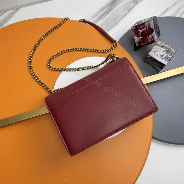 View 7 of Chic Burgundy Crossbody: Leather, Gold-Logo Luxury Bag