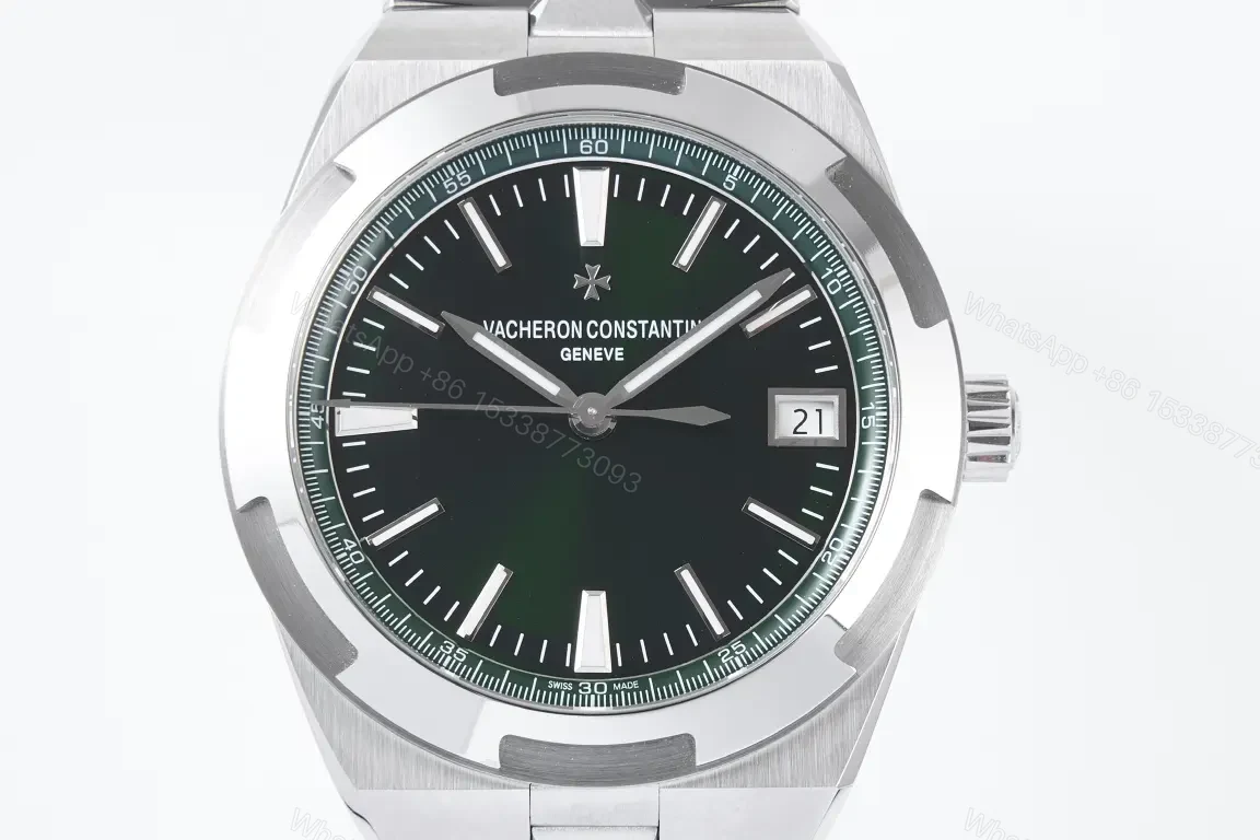 View 2 of JJ Factory Vacheron Constantin Overseas Ultra-Thin Stainless Steel Watch with Green Dial and Date Display