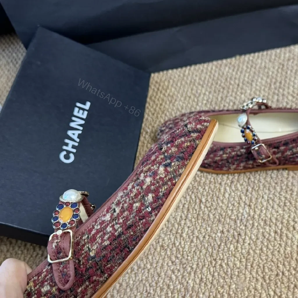 View 7 of Tweed Ballet Flats with Embellished Strap - Luxe Comfort Flats