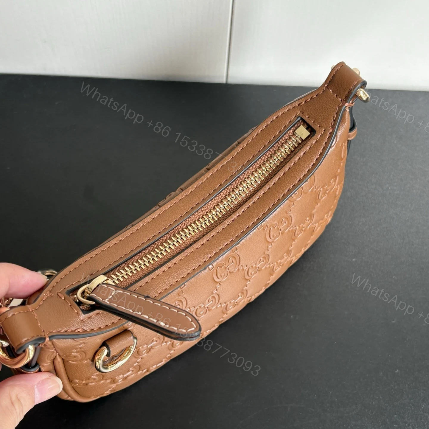 View 8 of Gucci Gg Emblem Mini Shoulder Bag In Brown Gg Embossed 19Cm