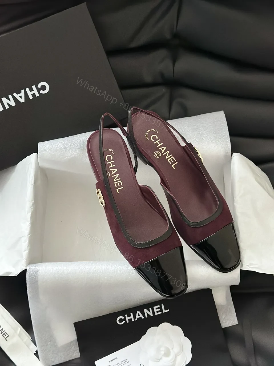 View 10 of Burgundy Suede & Patent Toe Slip-On Flats, Luxe Chic