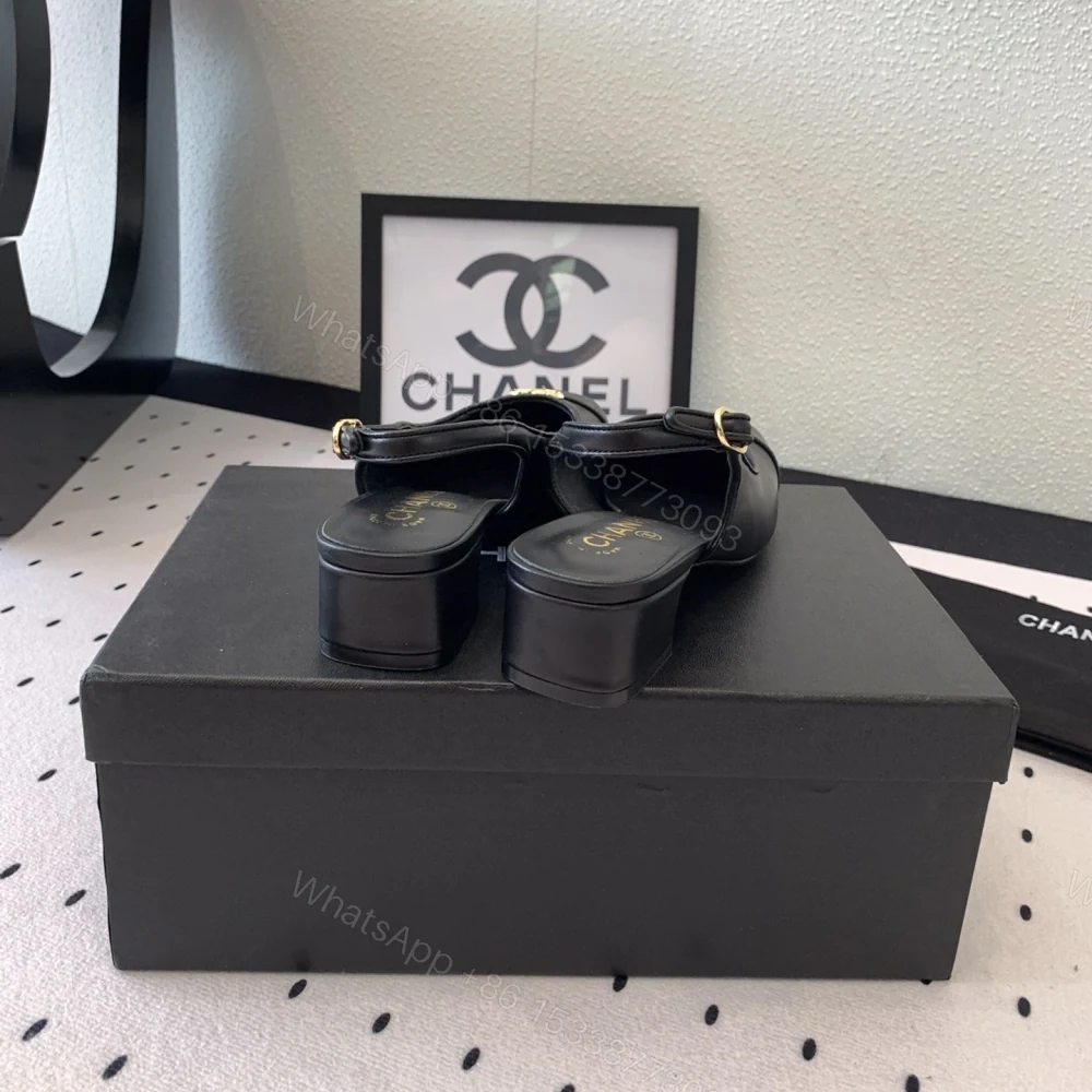 View 8 of 高仿Chanel*G45768B圓頭露跟單鞋小牛皮黑色3.5CM免檢版