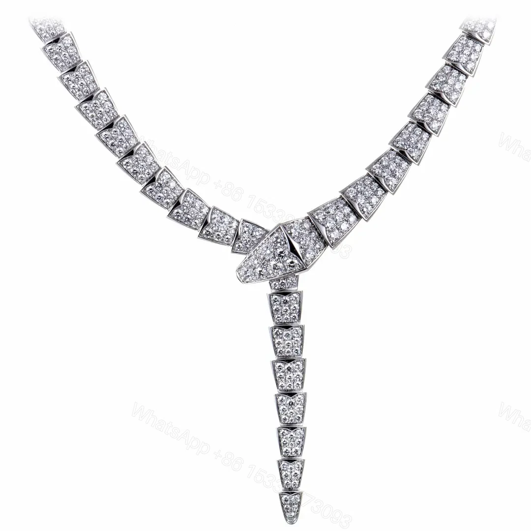 18k White Gold Bulgari Serpenti Full Pave Diamonds Necklace — view 1