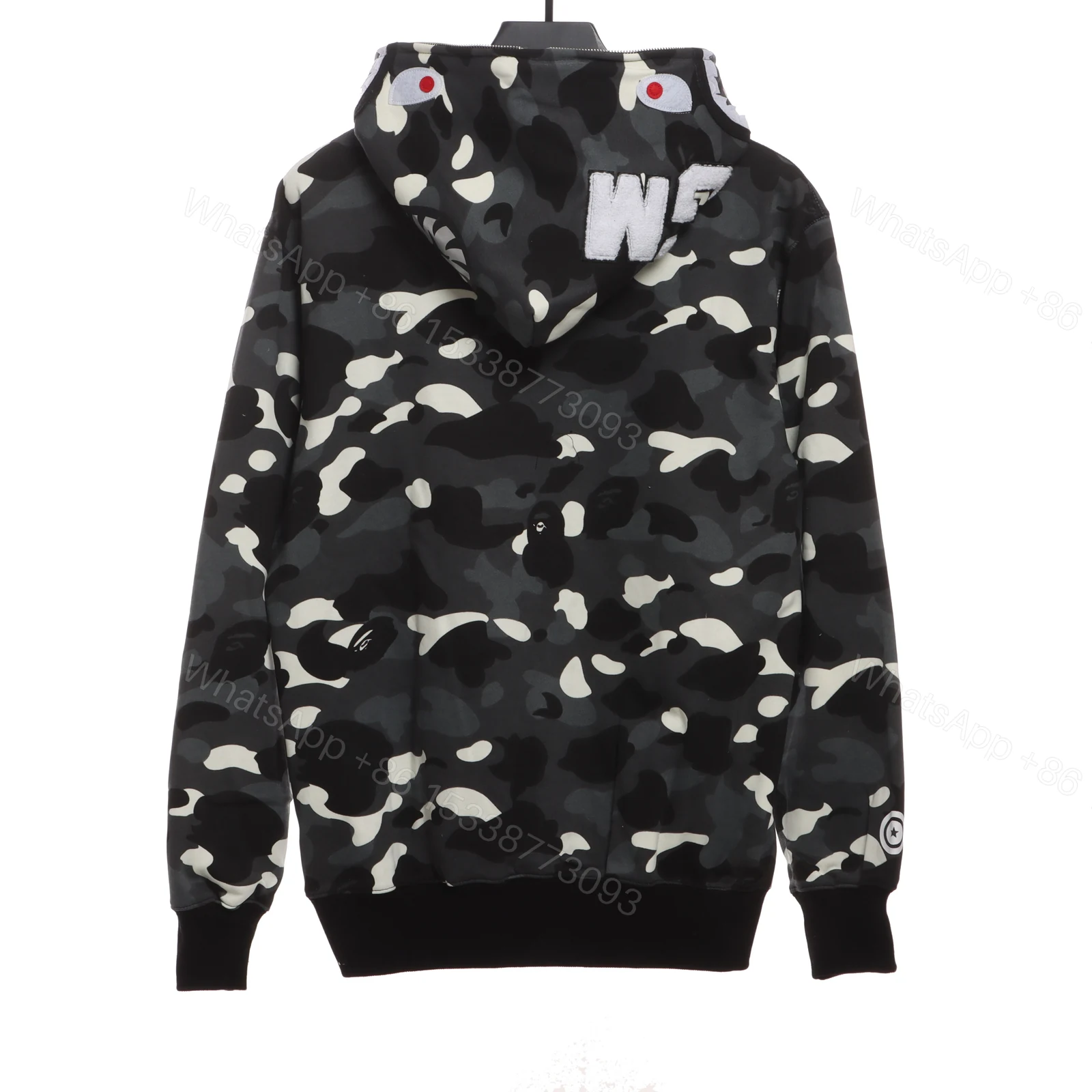 BAPE classic black and white camouflage patchwork luminous hoodie Black — view 2