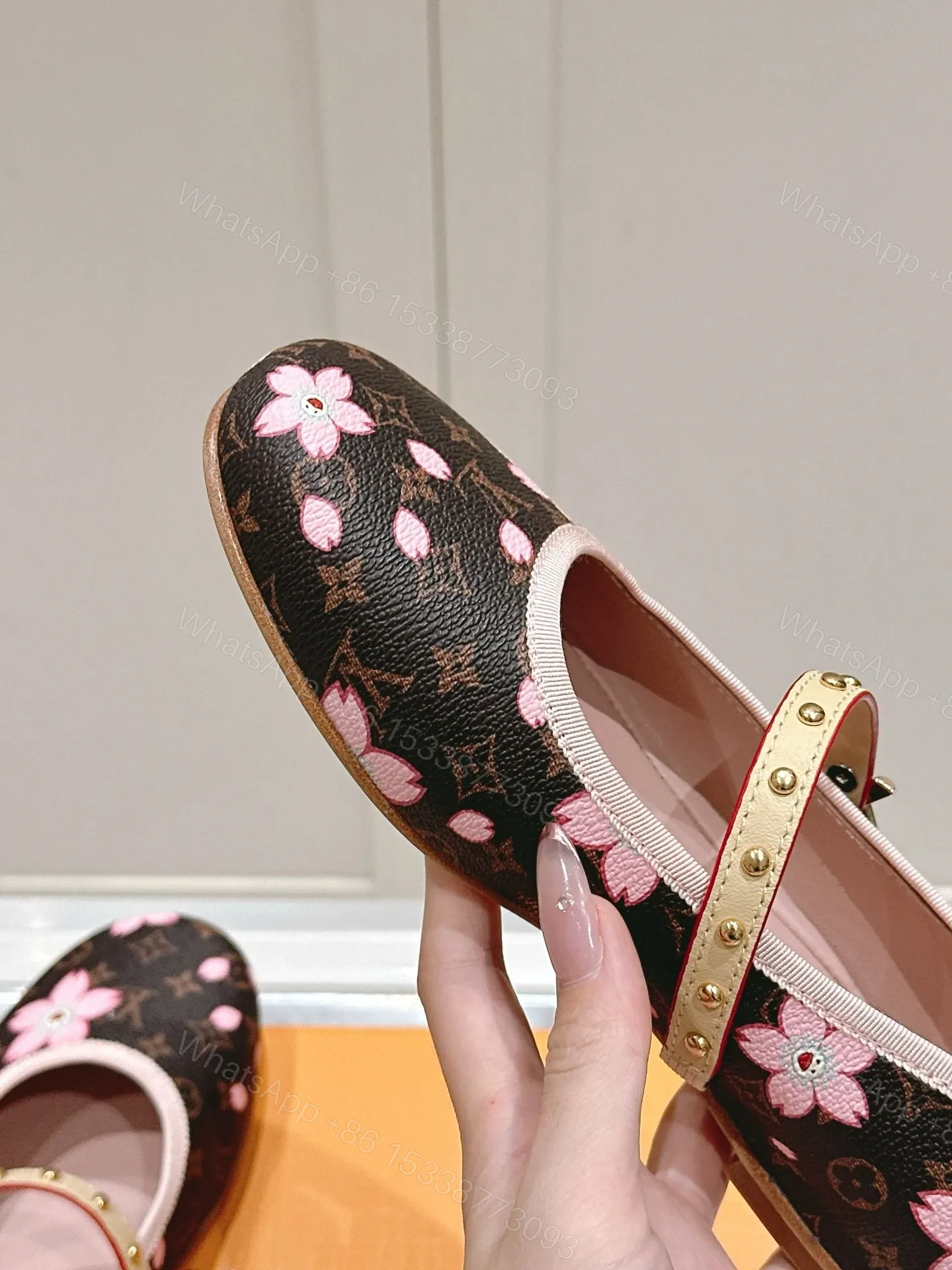 View 2 of LV Women Brown Canvas Pink Floral Patterned Flats