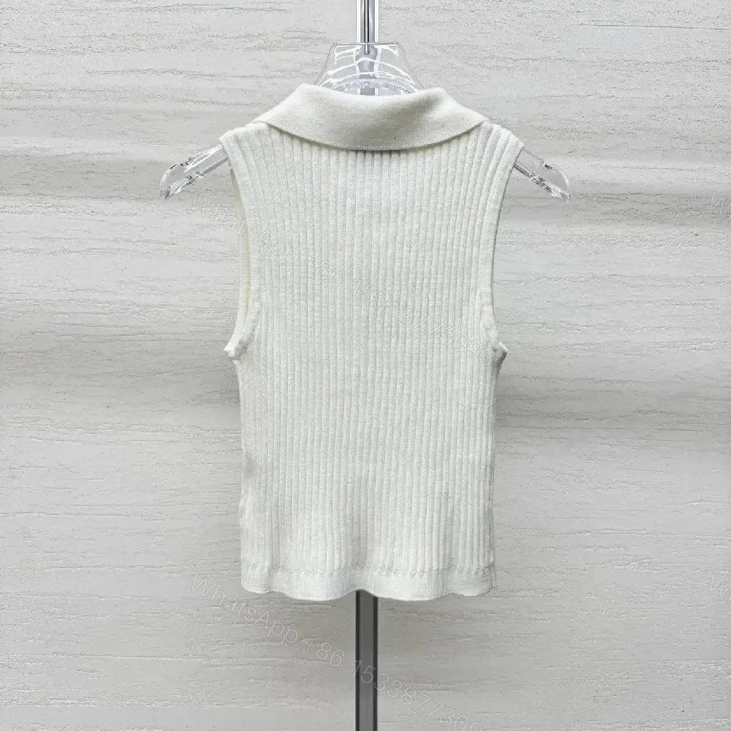 View 4 of White Knit Polo Vest, Ribbed Texture, Sleek Zip Mock-Neck Polo