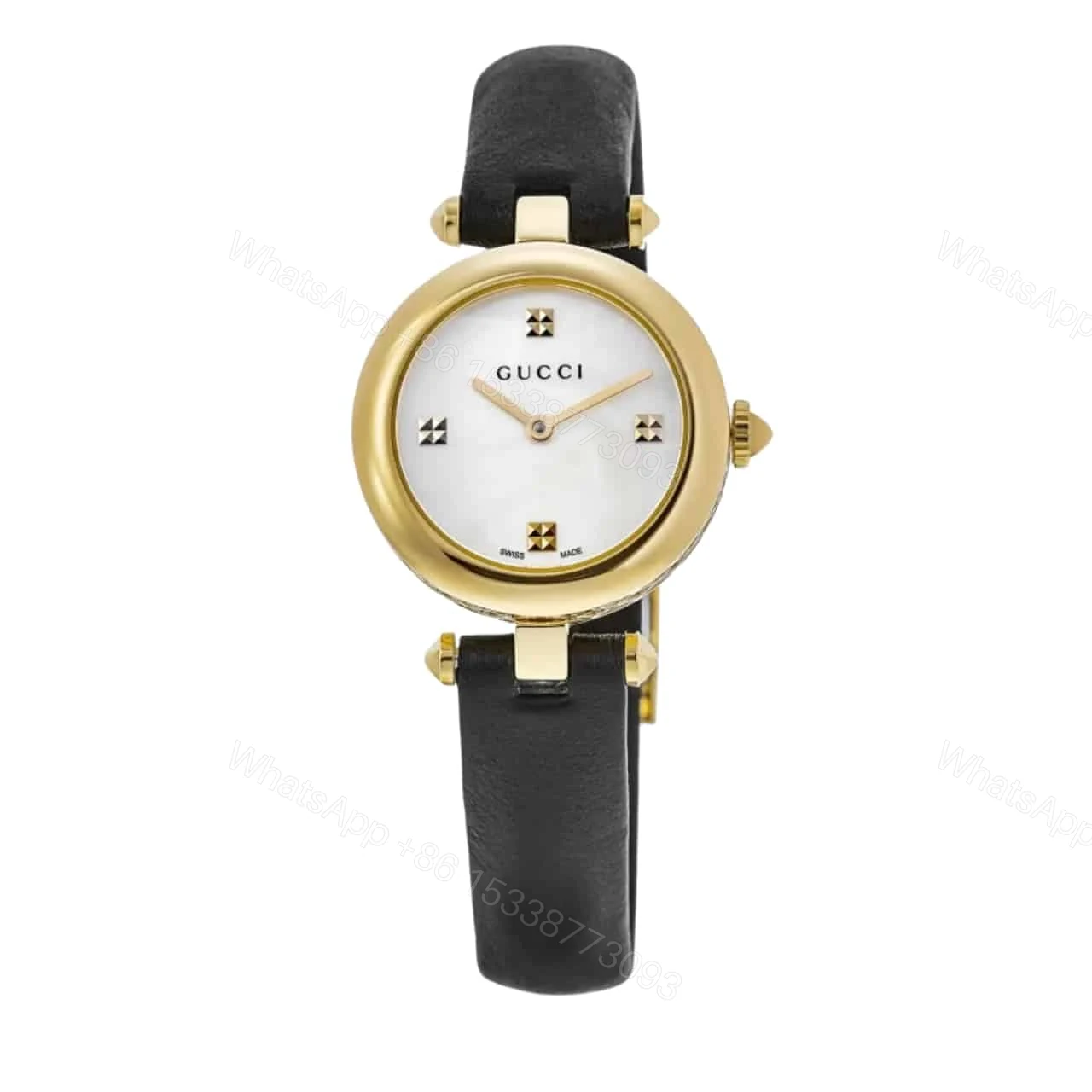 Gucci Diamantissima Steel Watch With Black Leather Strap 27Mm Ya141505 — view 1