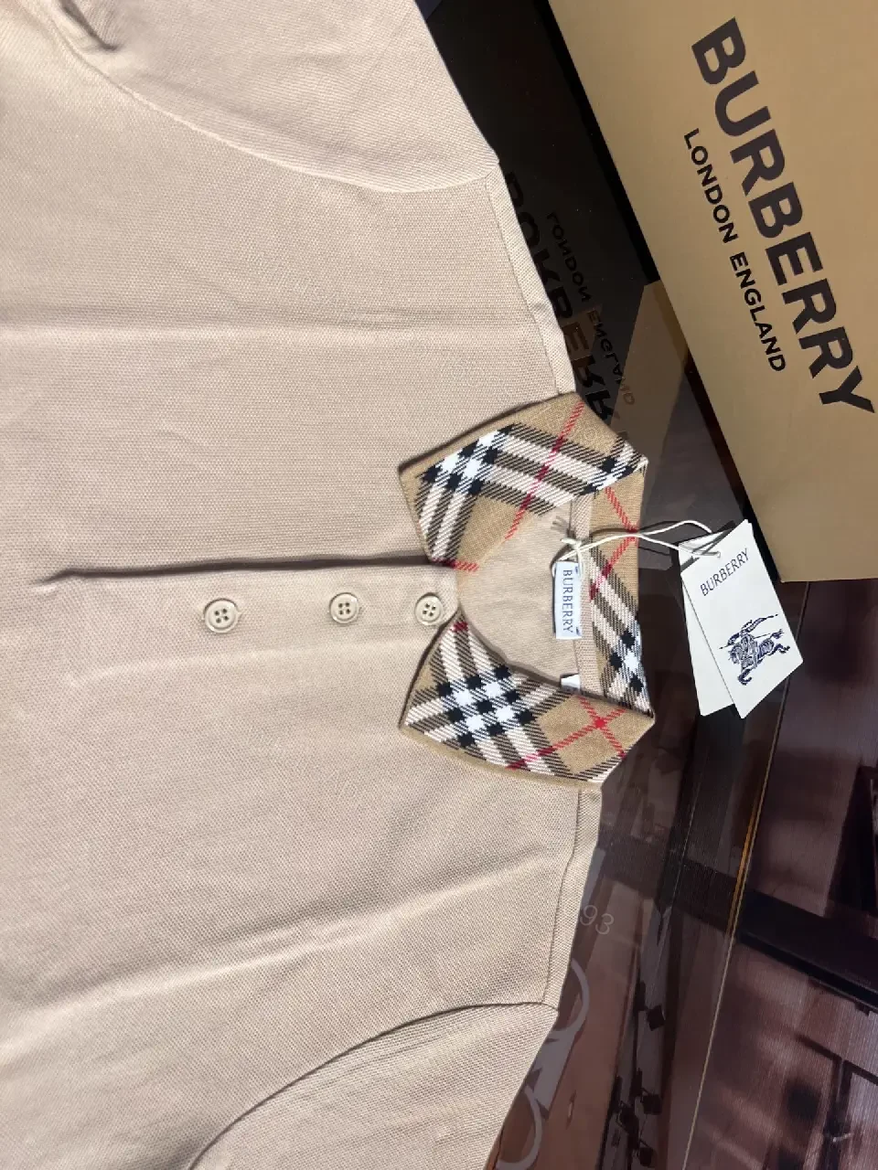 View 4 of Beige Polo Shirt + Cotton Knit + Minimalist + Signature Check Collar + Polo Shirt