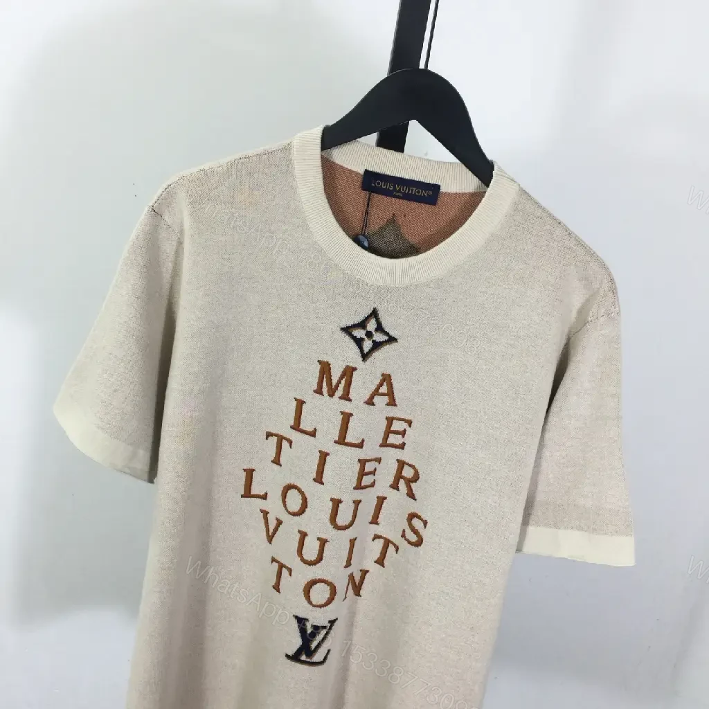 View 5 of Beige cotton T-shirt with monogram print, luxury designer-inspired tee for everyday luxury