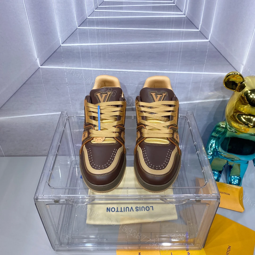 LV 精品仿製 Trainer 咖啡黃拼色運動鞋 — view 1