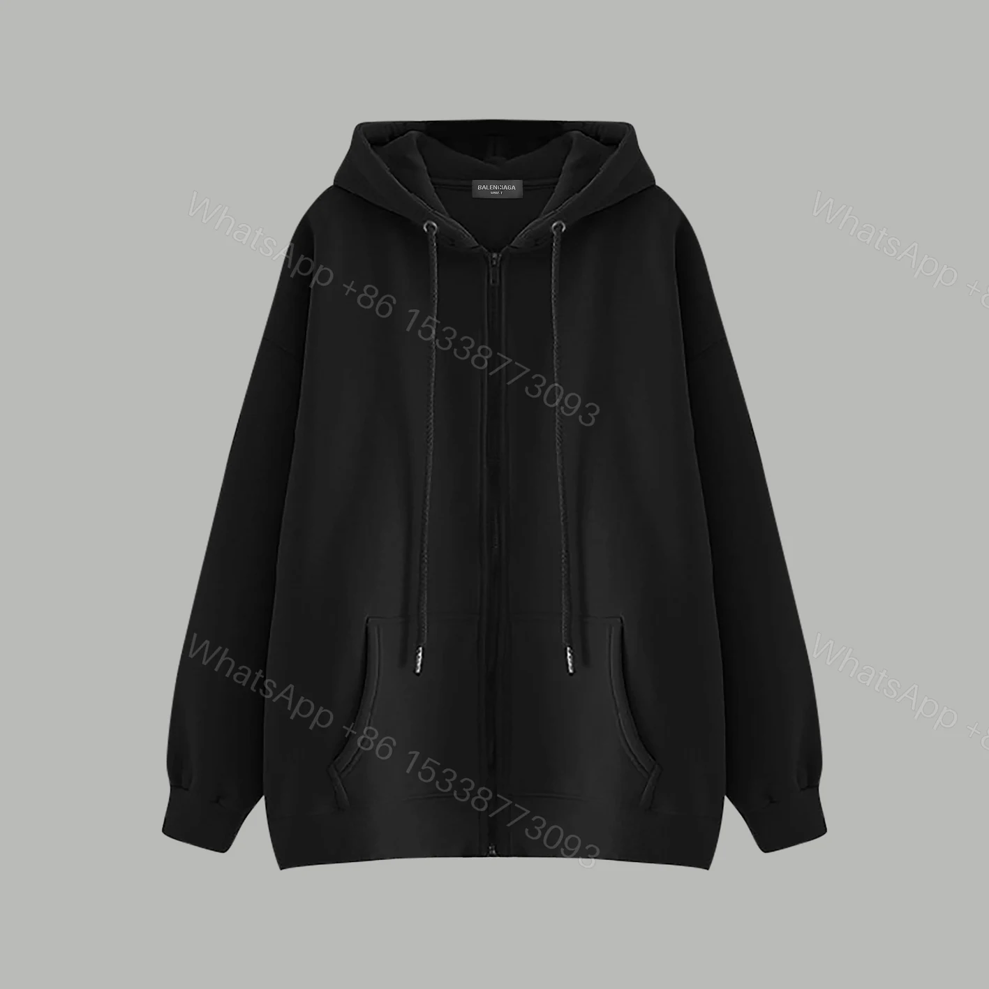 Balenciaga一比一連帽帽T 黑色素面拉鍊外套休閒款 — view 1
