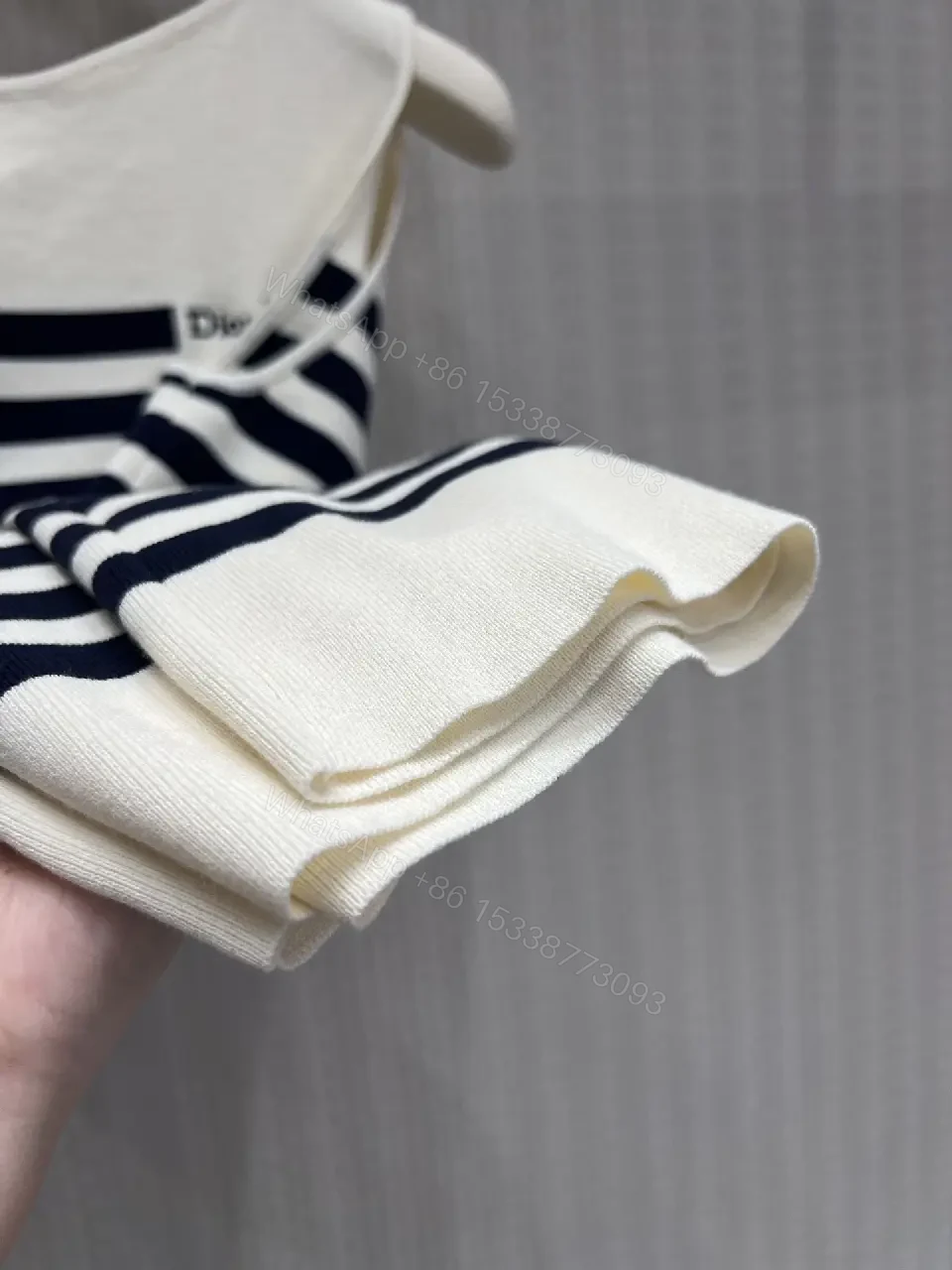 View 2 of White Navy Stripe Sleeveless Knit Tank Top - Dior Logo Patch Upgrade