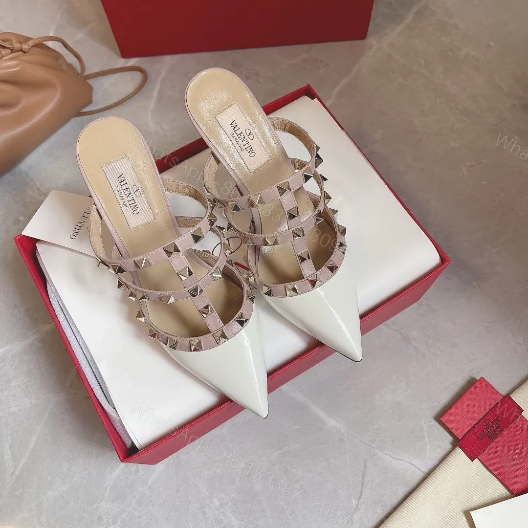 Valentino Women White Patent Leather Studded Mules — view 1
