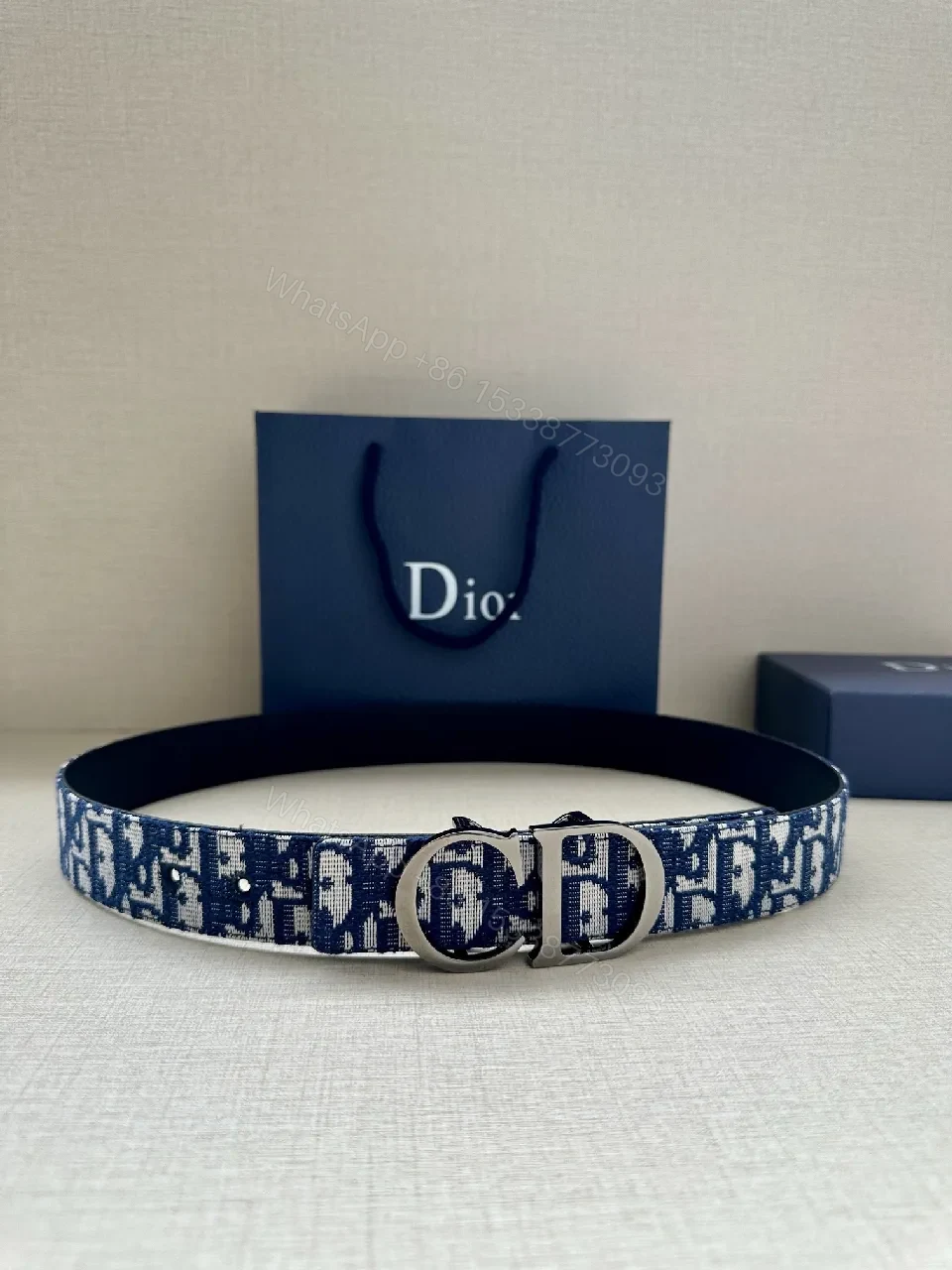 Patterned Denim-Inspired Belt with Signature Double-Grommet Buckle — view 1