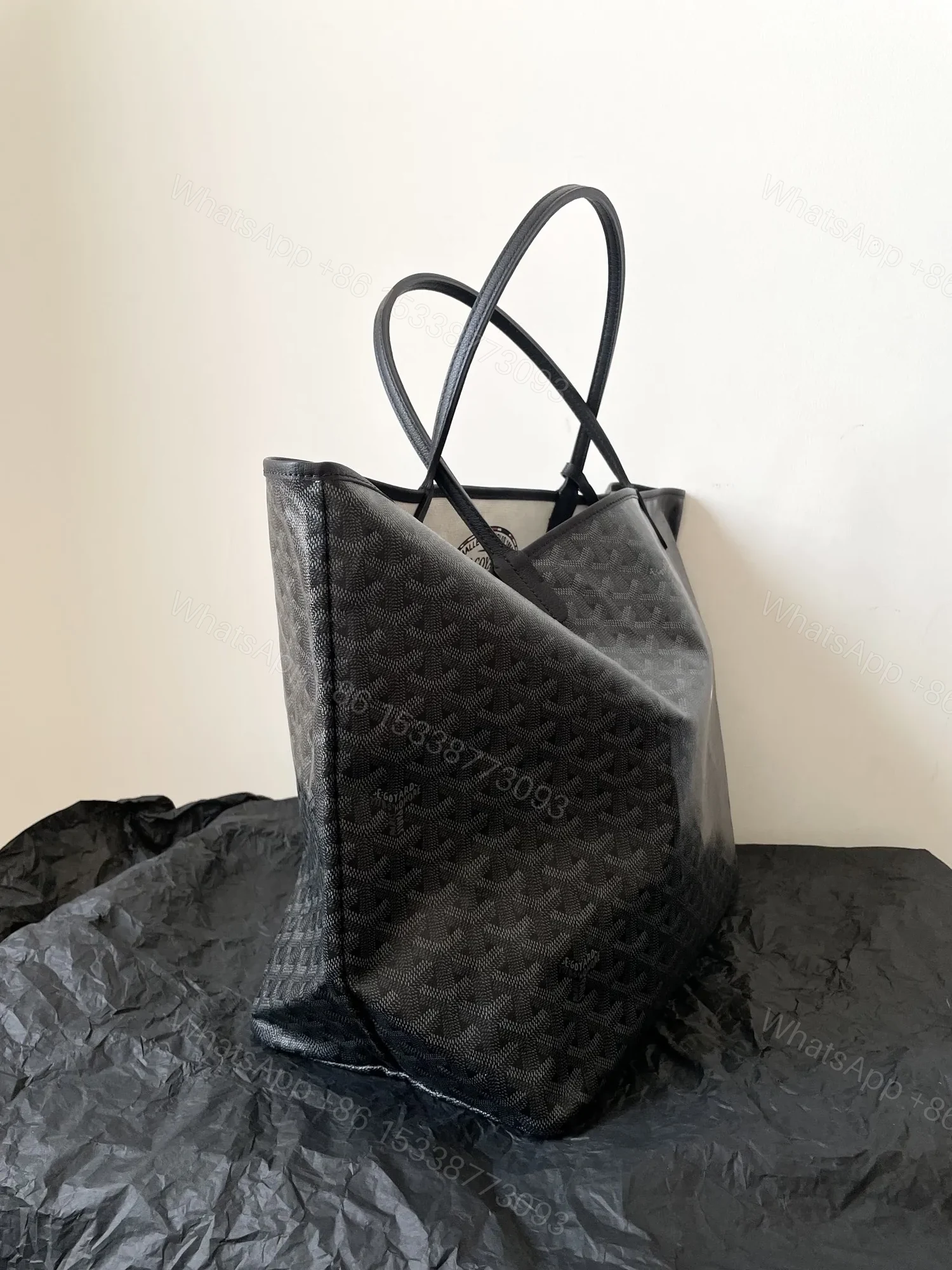View 3 of Goyard Black Goyardine Saint Louis PM Leather
