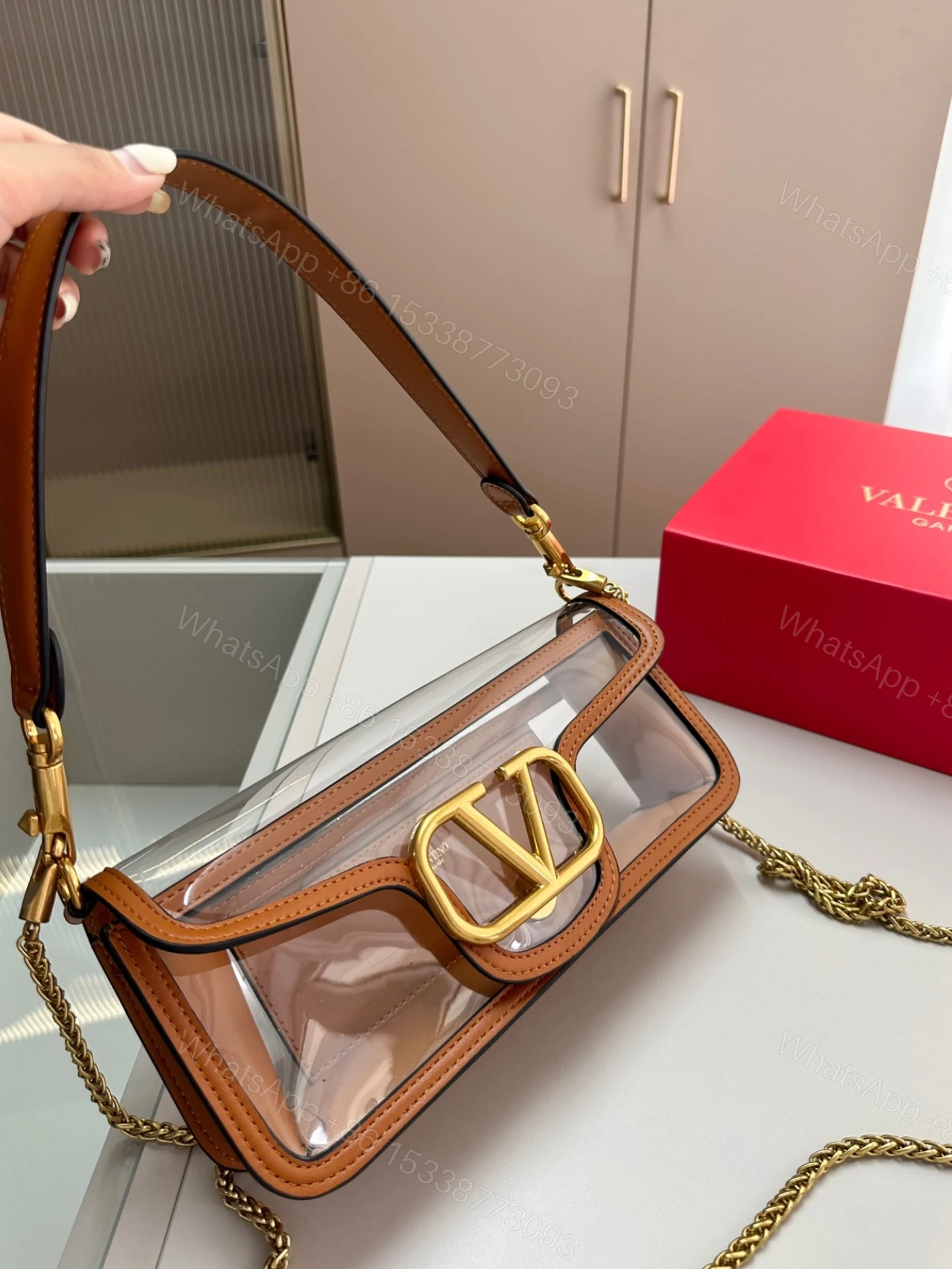 View 2 of VALENTINO GARAVANI LOC? PVC AND SHOULDER BAG BROWN 24CM