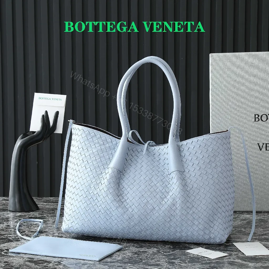 Light Blue Woven Leather Tote: Everyday Luxe, Spacious — view 1