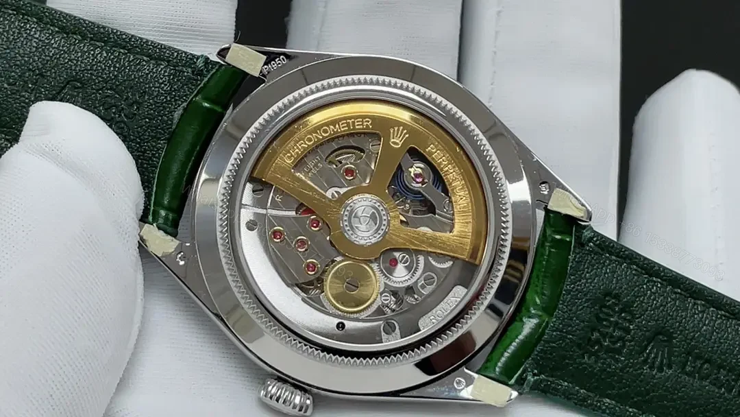View 6 of Premium Rolex 1908 Green Guilloche Dial replica 39MM Green Leather Strap Edition RG-1908-52506-GREEN-GUILLOCHE-LEATHER