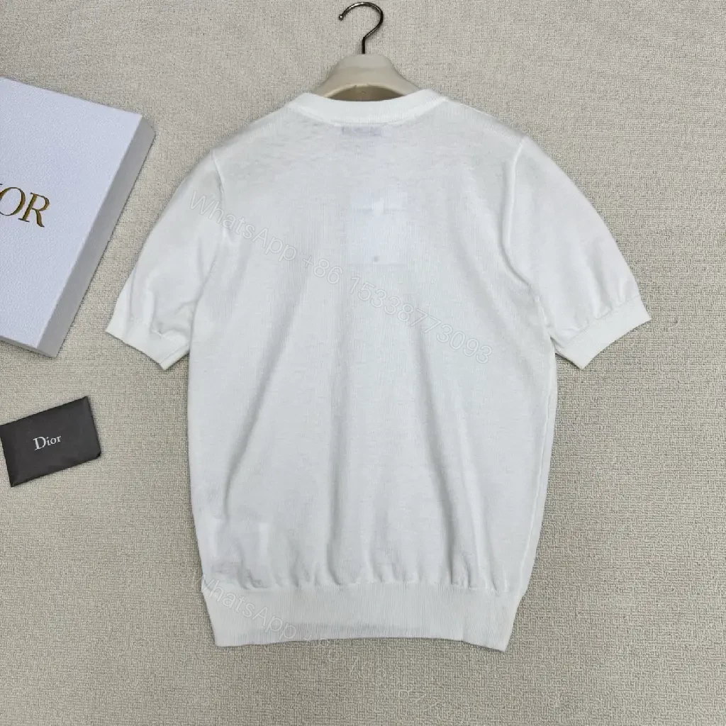 View 6 of White Cotton Knit T-Shirt Dior Logo Minimalist Style