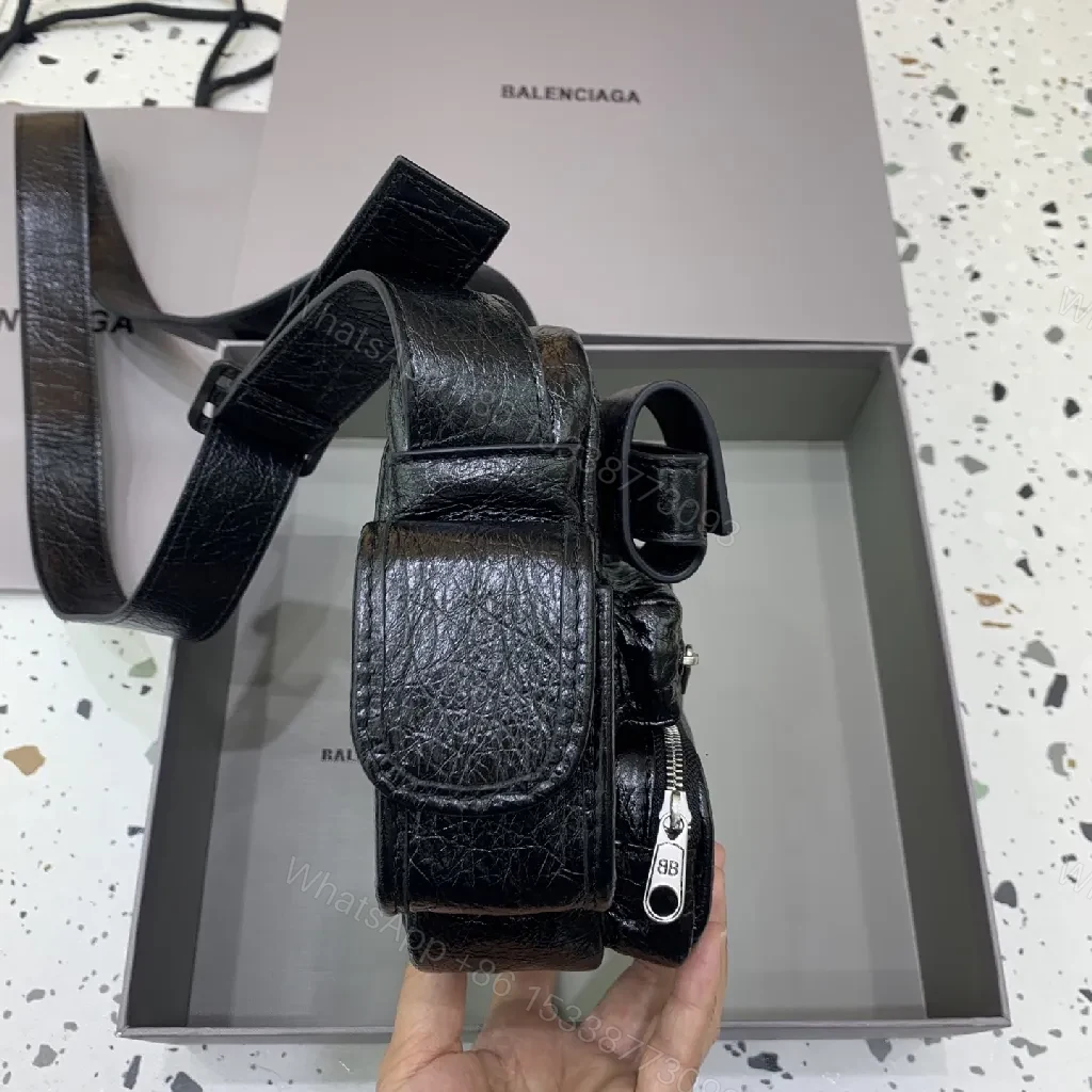 View 7 of Textured Leather Crossbody: Balenciaga-Inspired, City-Chic, Multi-Pocket Crossbody Bag