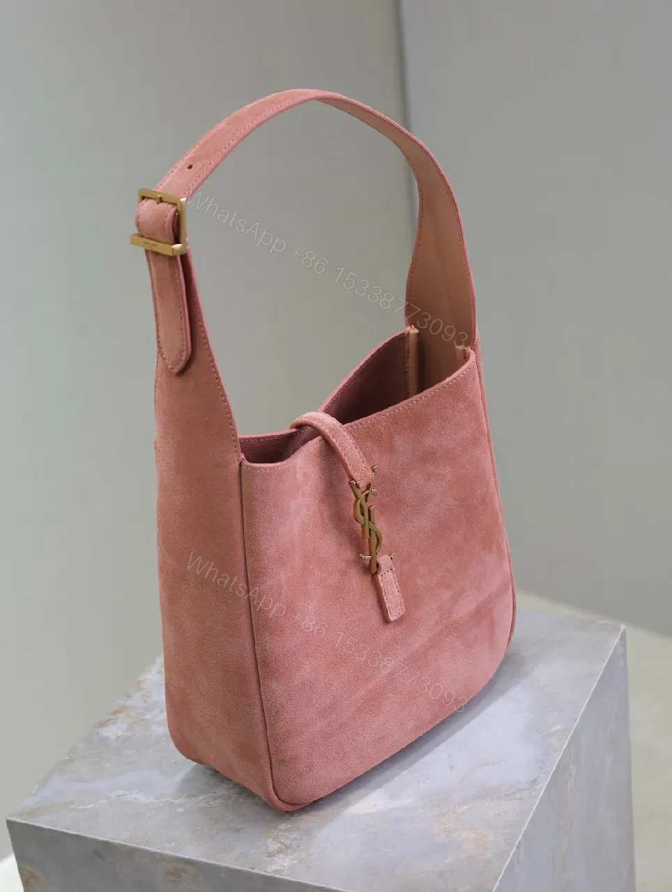 View 2 of Soft Suede Shoulder Bag - Rose + Suede + Everyday Luxe + YSL Hardware + Shoulder Bag
