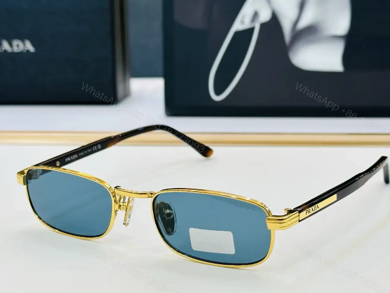 View 6 of Black Plastic/Acrylic Rectangular Semi-Rimless Narrow Metal Bridge Sunglasses