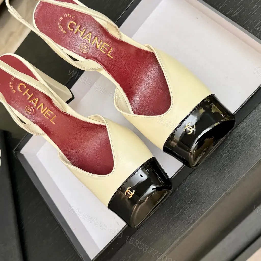 View 2 of Cream & Black Two-Tone Heeled Slingbacks: Luxe Comfort Shoes