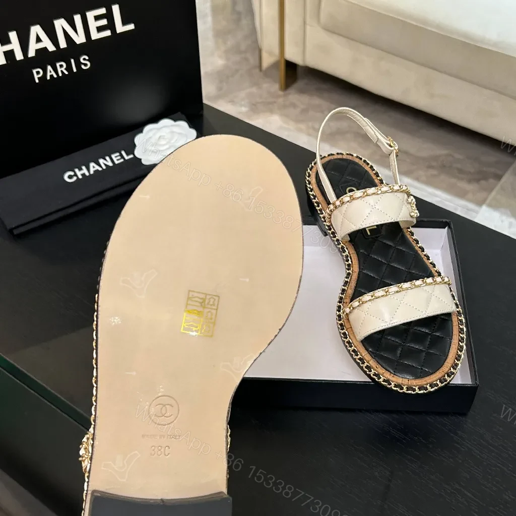 View 6 of Quilted Sandal with Chain Trim – Luxury Two-Tone Style