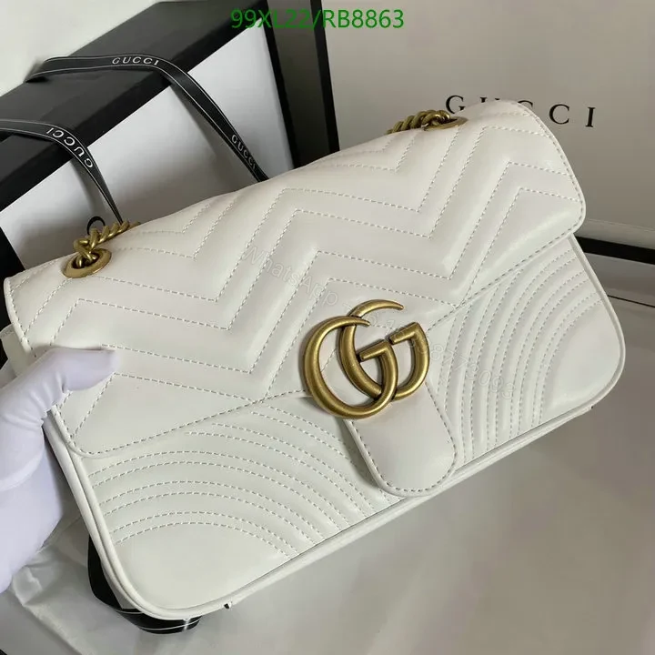 View 10 of Small Gucci GG Marmont Chain Bag in White Chevron Leather 987654