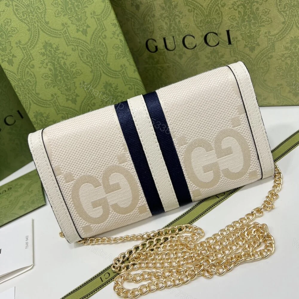 View 7 of Gucci Jackie 1961 Chain Wallet Beige And Ebony GG 19CM 652681 HUHHG 8565