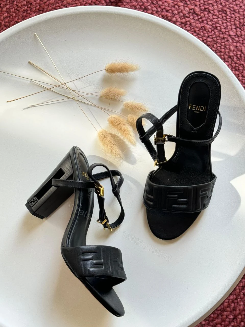 View 3 of Delfina Green FF nappa leather high-heeled sandals