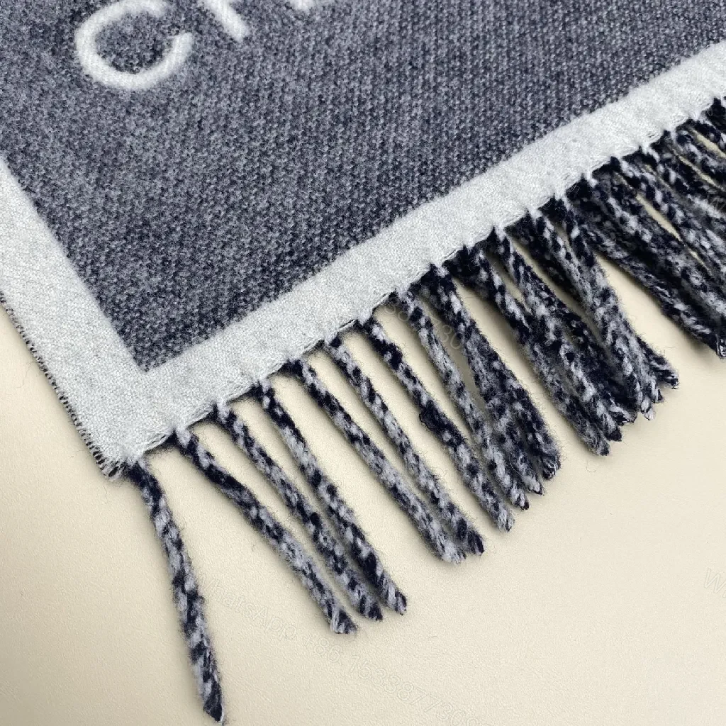 View 4 of Navy Knit Scarf: Luxurious Unisex Wrap with Fringed Detail