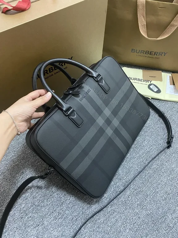 View 5 of Burberry Check Polished Laptop Briefcase â€“ Luxe, Weather-Ready Organizer