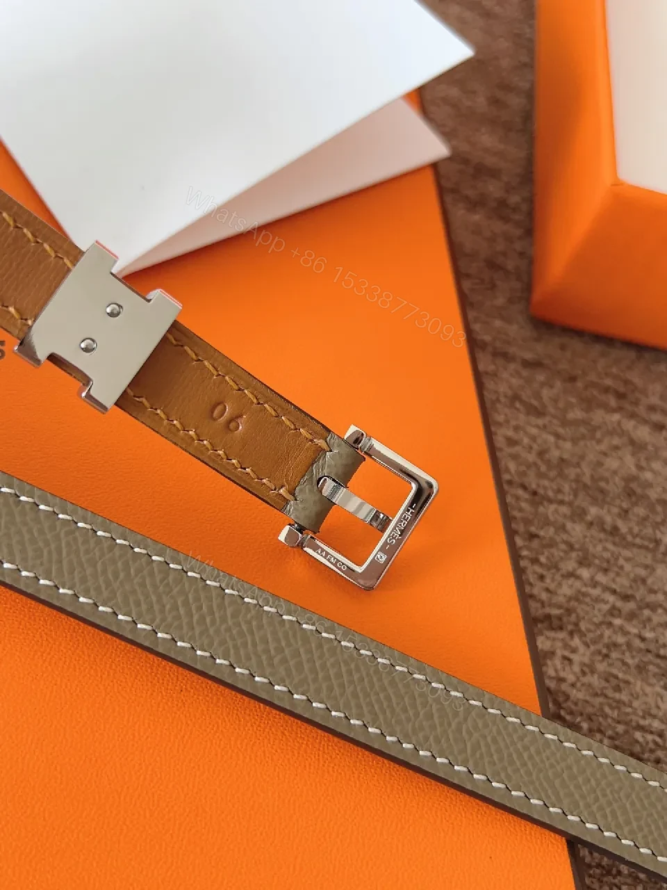 View 3 of Taupe Leather Belt - Slim, Minimalist, Durable, Quiet Luxury Belt