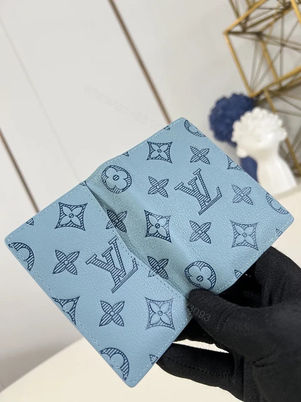 View 2 of Light Blue Monogram Wallet — Signature Calfskin, Bi-Fold, Luxe Practicality