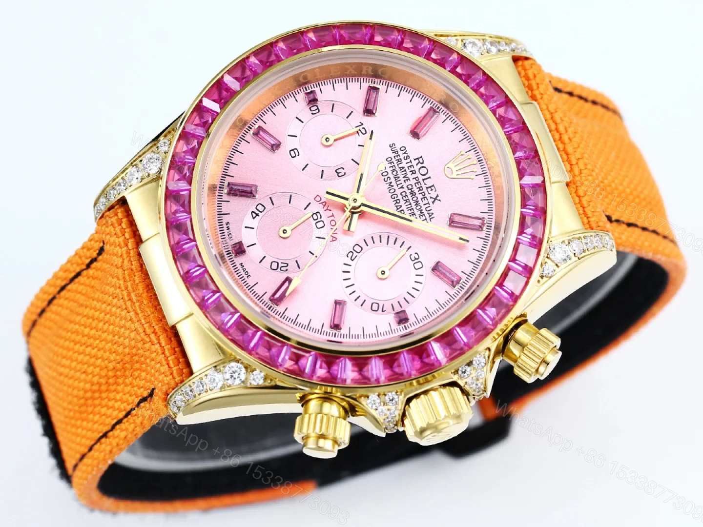 View 5 of Rolex Daytona Pink Ruby OrangeStrap Replica 43MM Exclusive Gold Case Edition RG-ROLEX-DAYTONA-PINK-RUBY-PINK-43