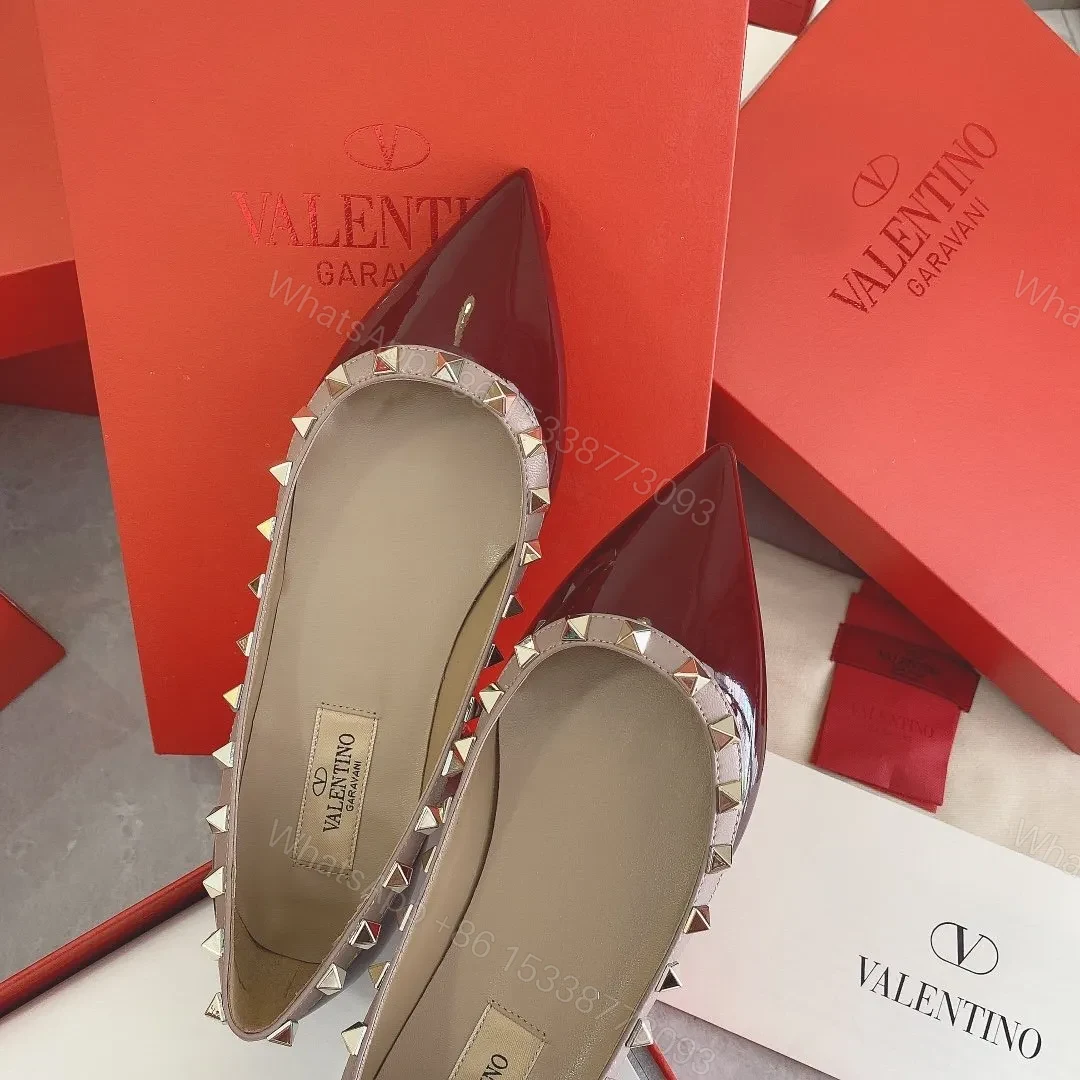 View 5 of Valentino Women Burgundy Patent Leather Studded Flats